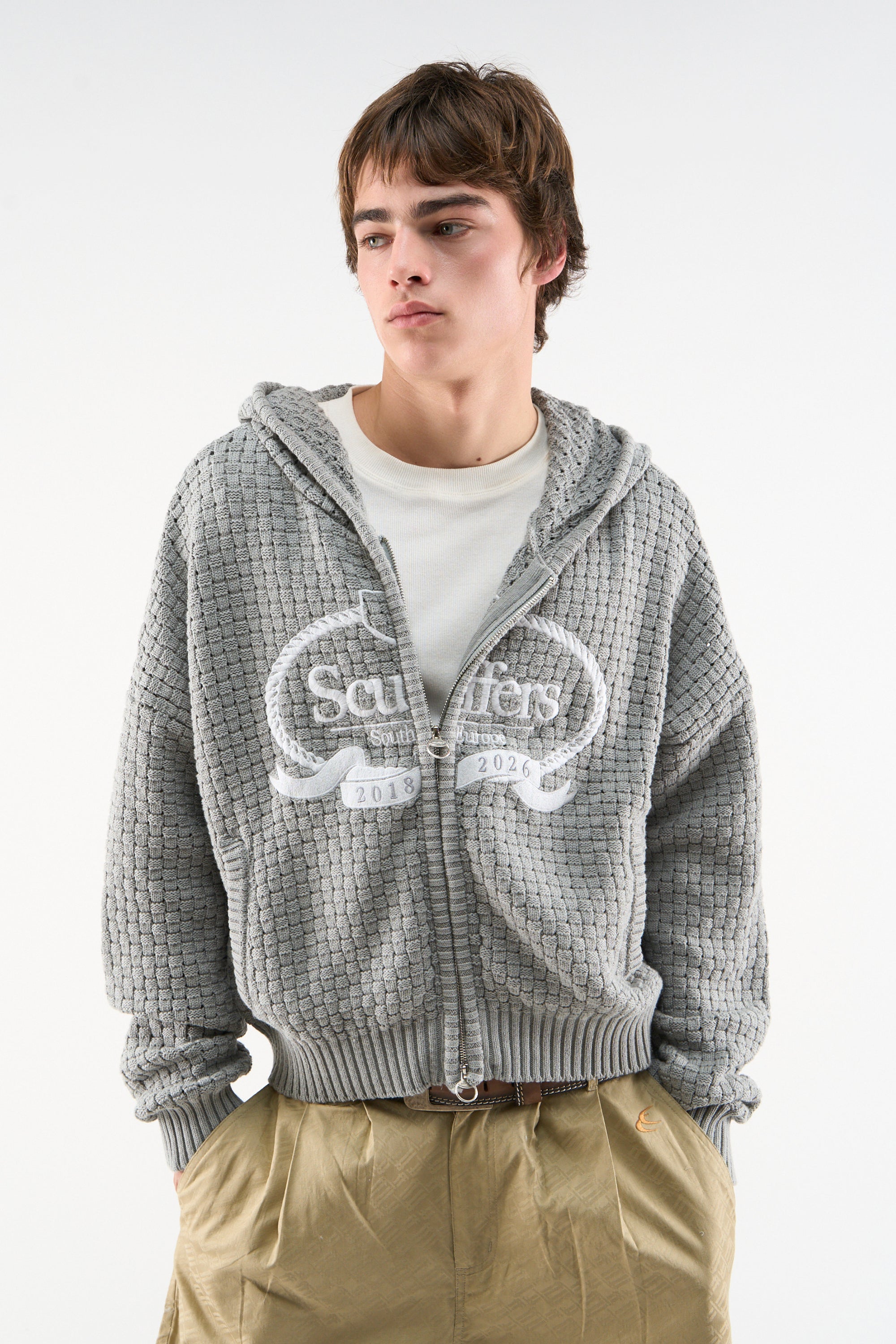 South Europe Light Grey Knit Zipper